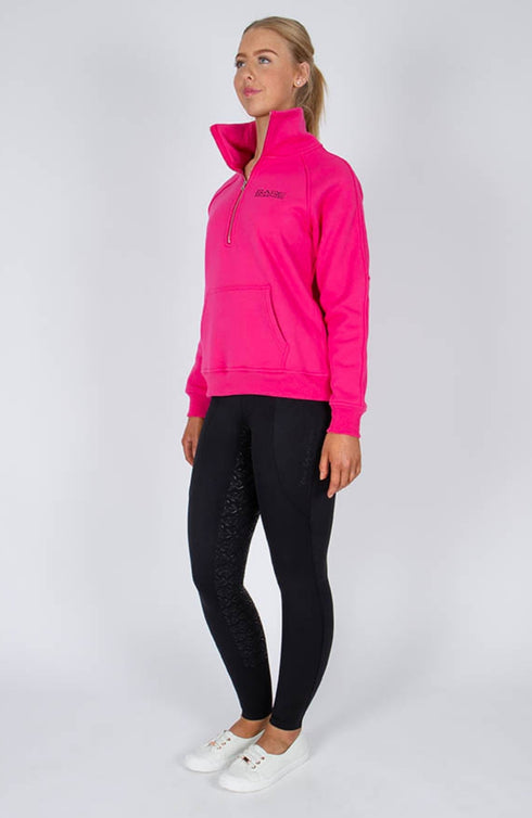 BARE Quarter Zip Teddy Pullover Sweater - Deep Pink