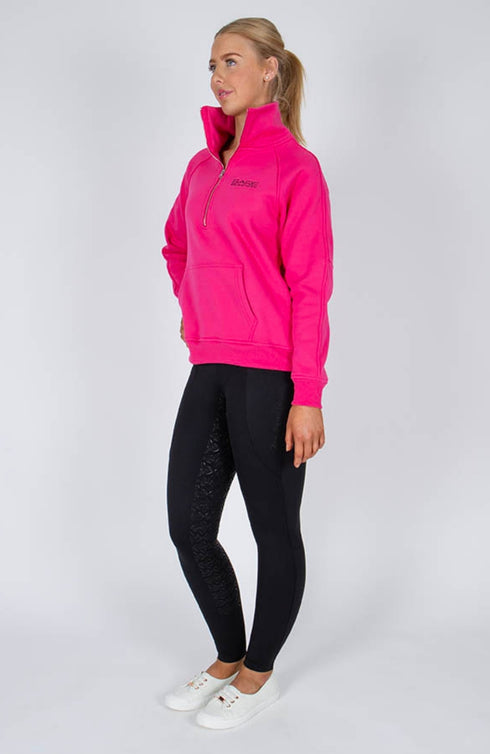 BARE Quarter Zip Teddy Pullover Sweater - Deep Pink