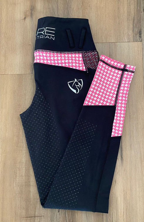 BARE Performance Riding Tights - Black with Pink Houndstooth