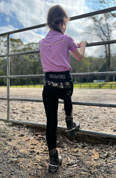 Youth Performance Riding Tights - Black Rose Gold