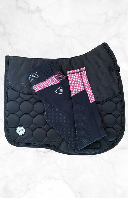 BARE Performance Riding Tights - Black with Pink Houndstooth