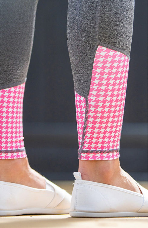 No Grip BARE Riding Tights - Grey with Pink Houndstooth