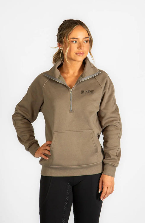 BARE Quarter Zip Teddy Pullover Sweater - Walnut