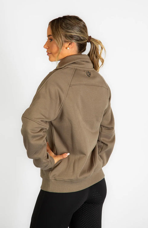 BARE Quarter Zip Teddy Pullover Sweater - Walnut