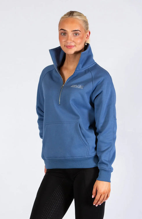 BARE Quarter Zip Teddy Pullover Sweater - Windsor Blue