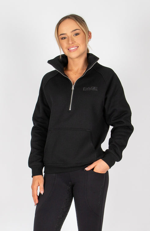 BARE Quarter Zip Teddy Pullover Sweater - Black