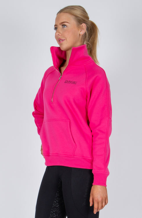 BARE Quarter Zip Teddy Pullover Sweater - Deep Pink
