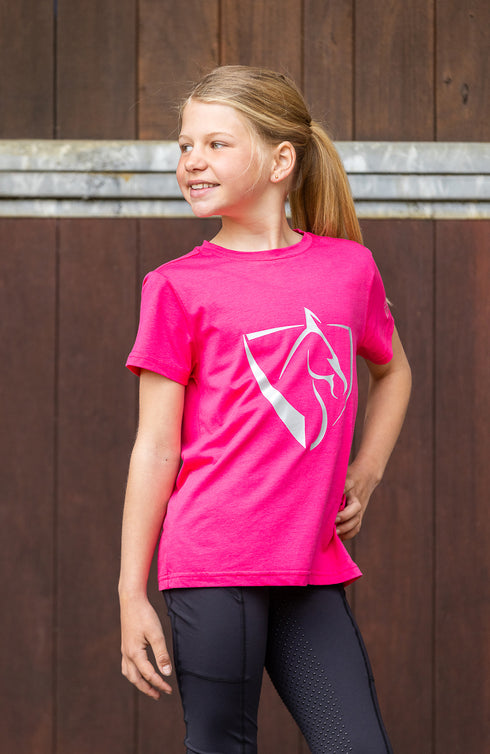 Youth BARE Silver Logo T-Shirt - Dark Pink