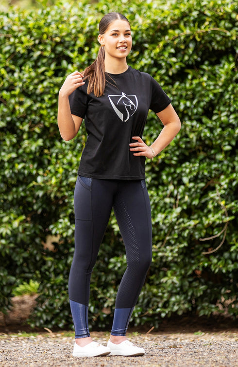 Youth Performance Riding Tights - Black and Navy Croc