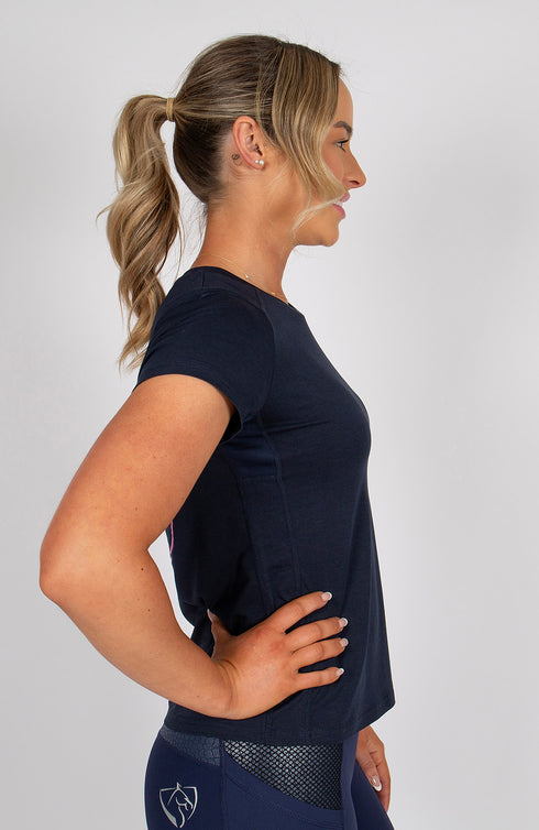 Youth BARE Emblem T-Shirt - Navy, Hot Pink and Silver