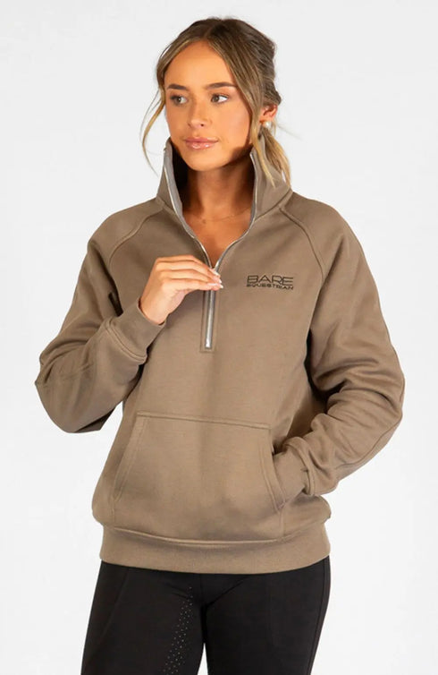 BARE Quarter Zip Teddy Pullover Sweater - Walnut