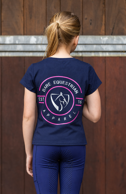 Youth BARE Emblem T-Shirt - Navy, Hot Pink and Silver