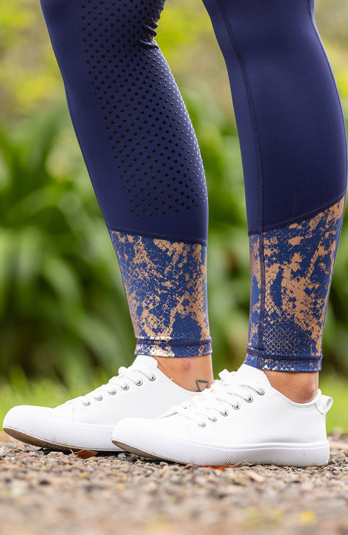 Youth Performance Riding Tights - Navy & Rose Gold