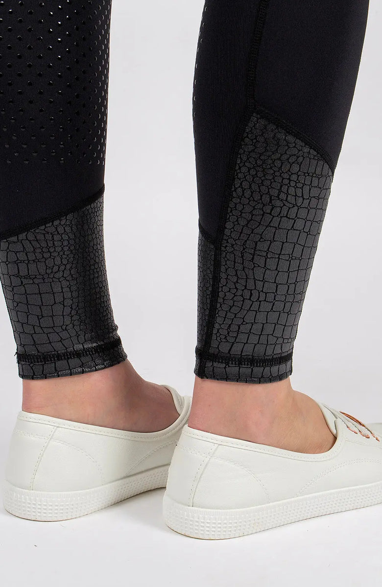 Youth Performance Riding Tights - Black Croc - BARE Equestrian